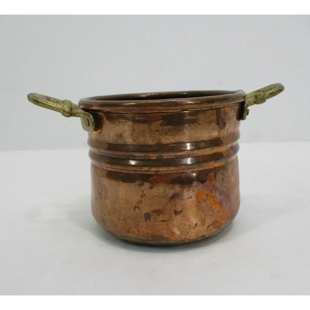Vtge hammered Copper Dovetail Brass Handle Pot Kitchenware 6 .5